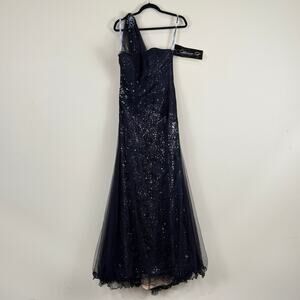 Ivonne D Mon Cheri Black Sequin One Shoulder Tulle Evening Gown New Shawl Size 8